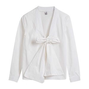 White Bow Tie Front Button Up